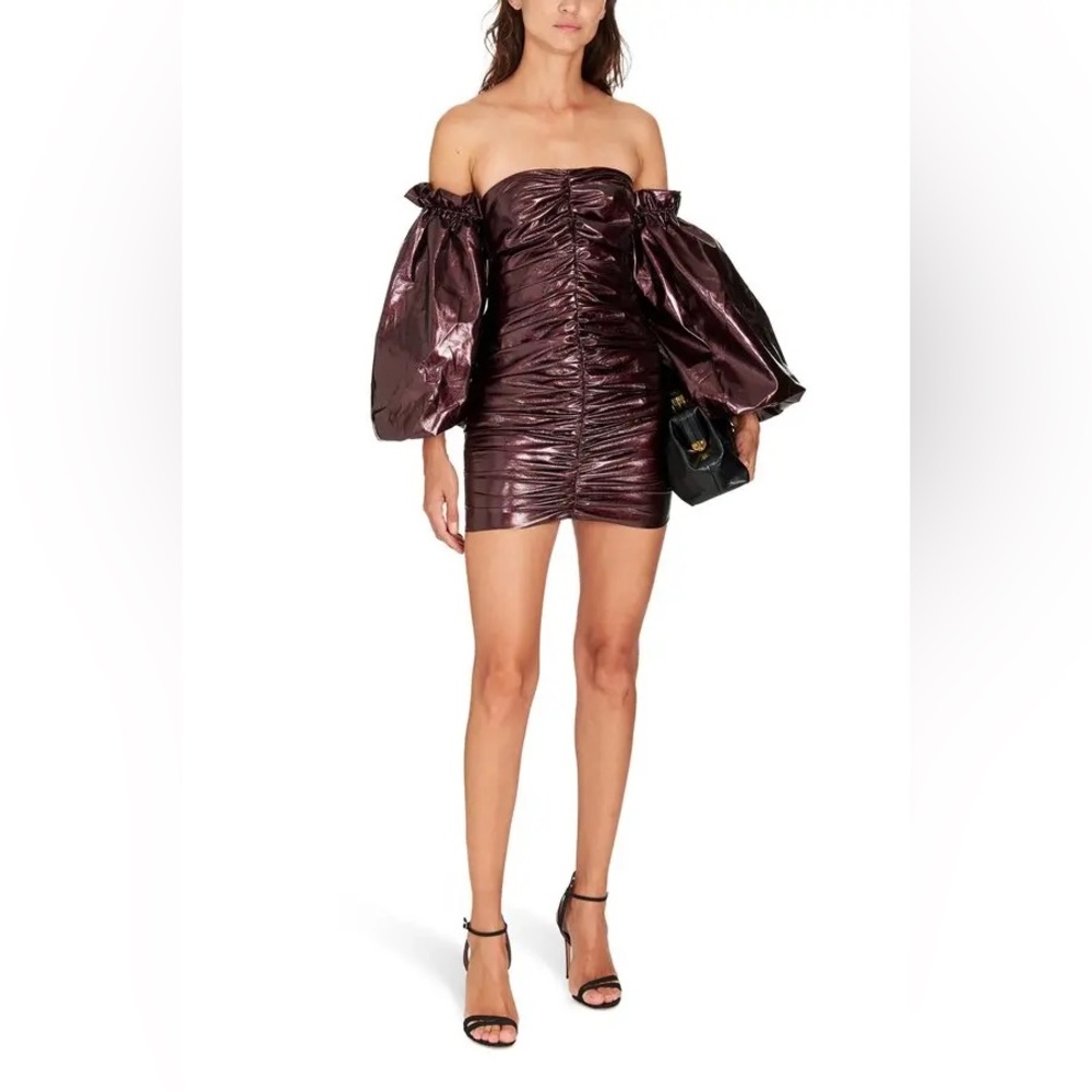 Rotate Birger Christensen Phoebe Dress Zinfandel Burgundy Off Shoulder US 4 NYE